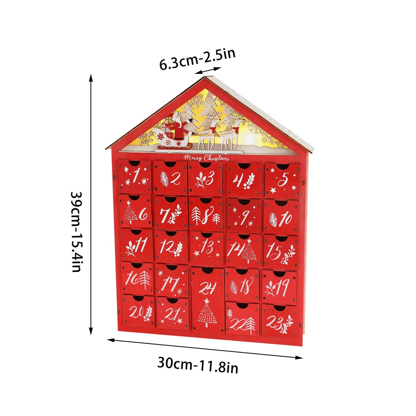 solacol Countdown To Christmas Advent Calendar Christmas Countdown Calendar Wooden 24 Drawers Childrens Luminous Small Gift Candy Drawer Storage Box Christmas Countdown Advent Calendar