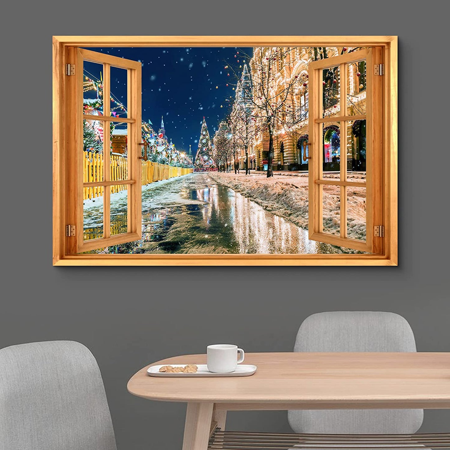 Canvas Print Wall Art Window View Christmas Noel Paris France Street - 24"x36"