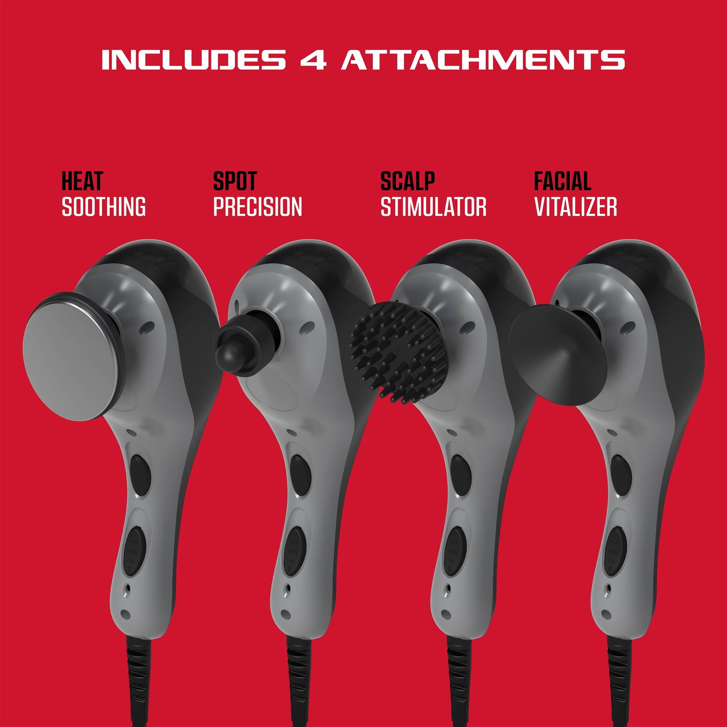 FitRx Heat Therapy Massager, Handheld Massager with Multiple Speeds, Attachments, and Heat Settings