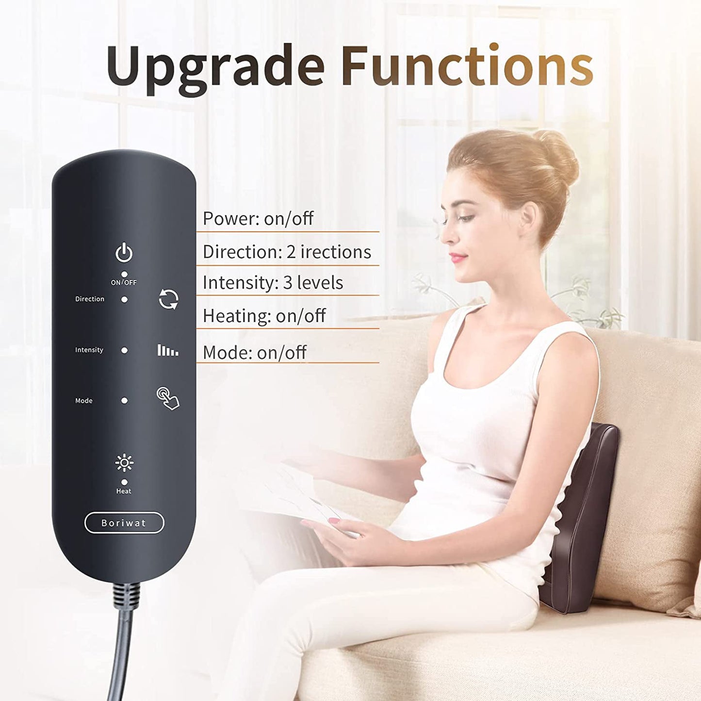 Boriwat Back Massager with Heat, Shiatsu Back and Neck Massager Pillow for Pain Relief, Massagers for Neck and Back, Shoulder, Leg, Perfect Gift for Mom and Dad, Stress Relax at Home Office and Car