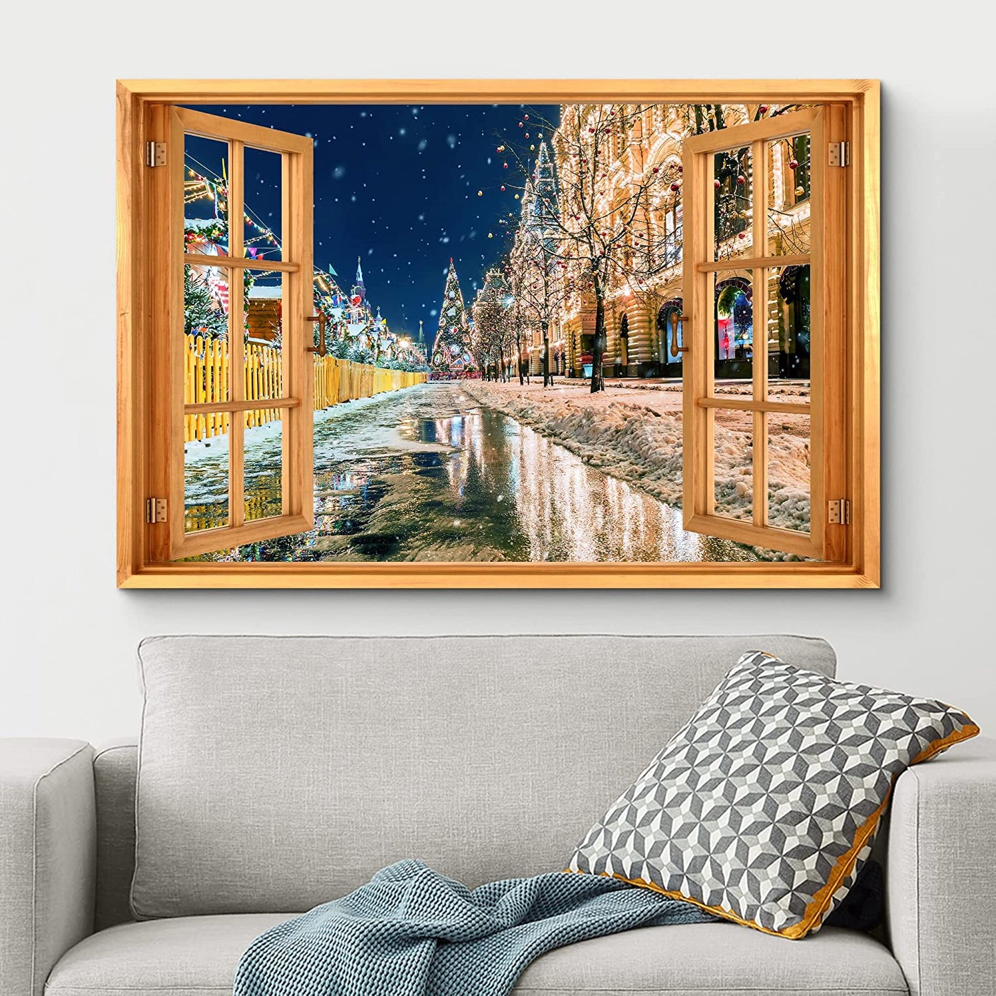 Canvas Print Wall Art Window View Christmas Noel Paris France Street - 24"x36"