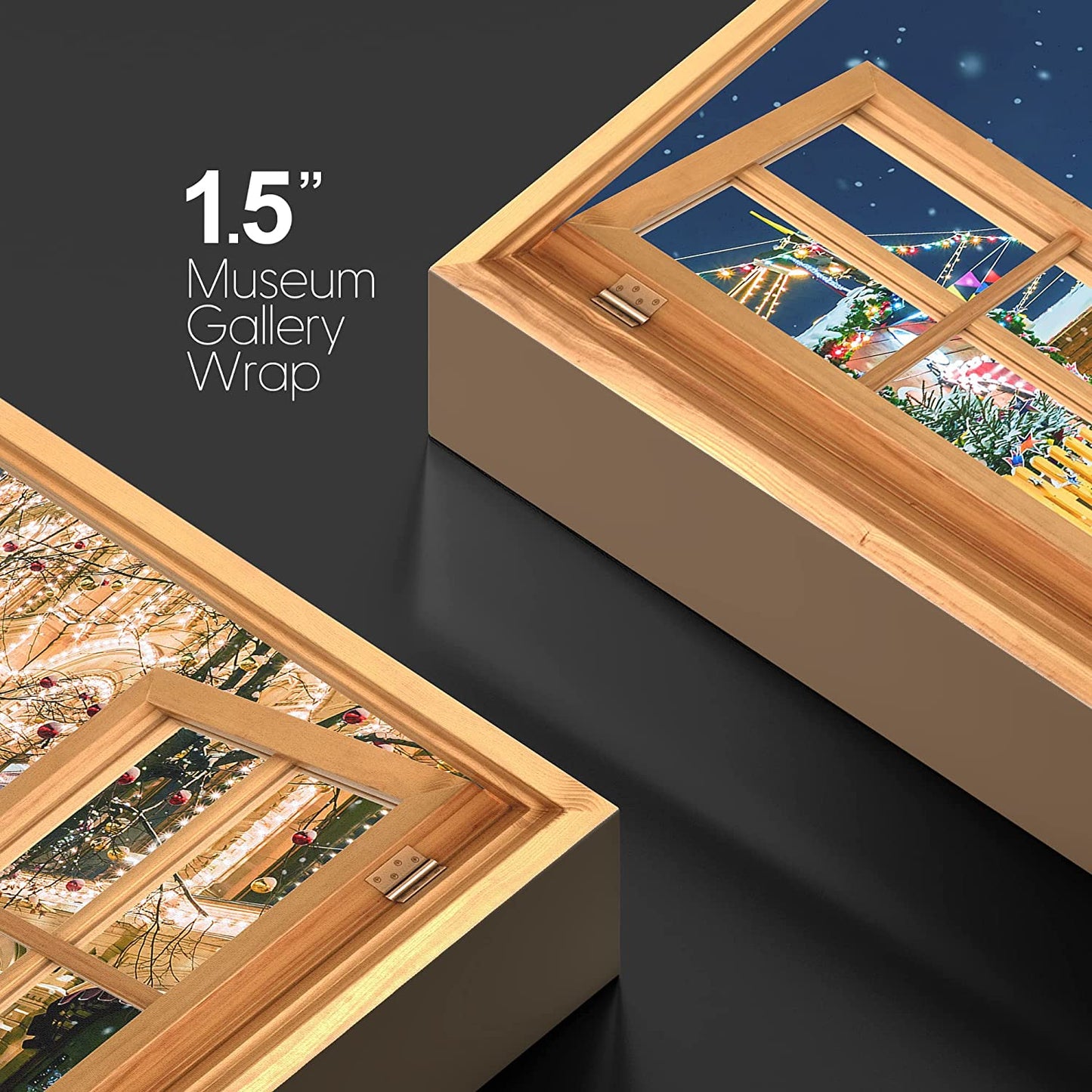 Canvas Print Wall Art Window View Christmas Noel Paris France Street - 24"x36"