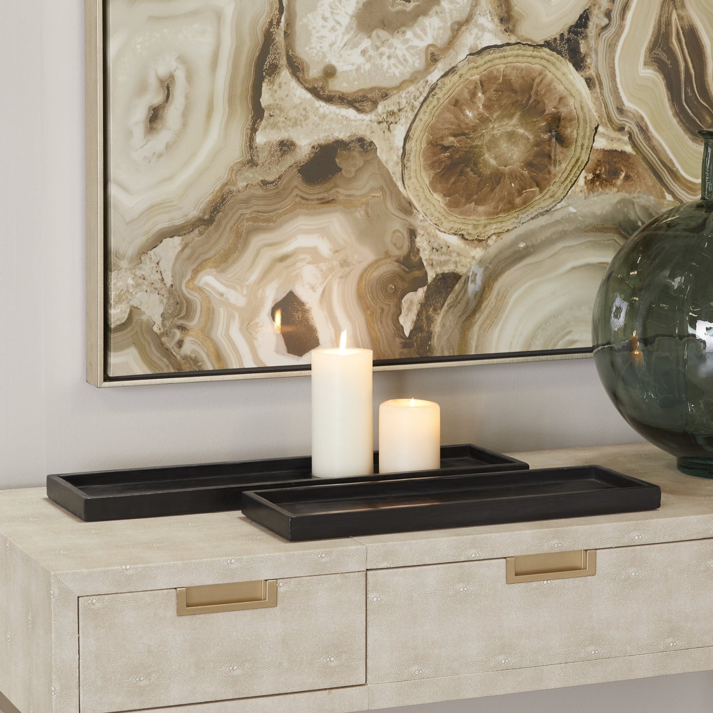 CosmoLiving by Cosmopolitan 7"W, 22"H Marble Modern Tray, Black, 2-Piece