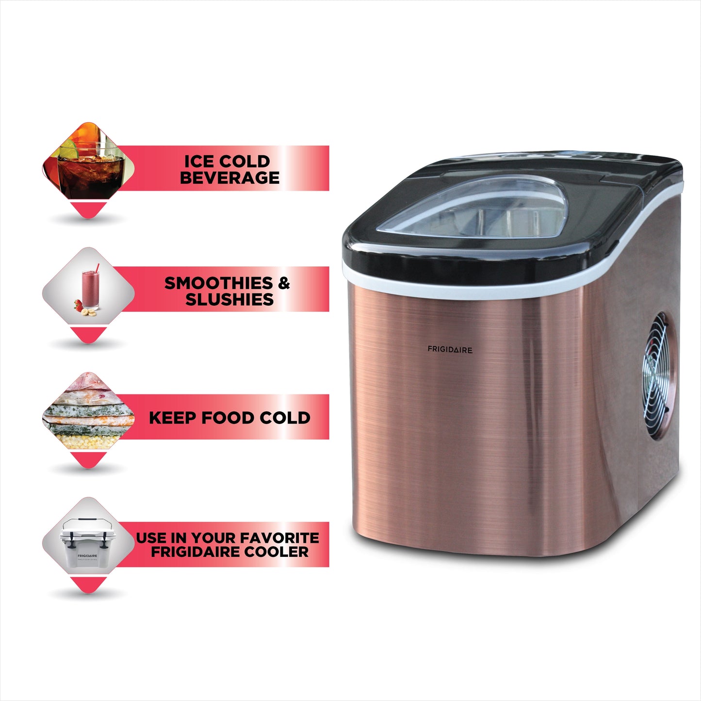 Frigidaire 26 lb. Countertop Icemaker EFIC117-SS-COPPER-COM, Copper Stainless Steel