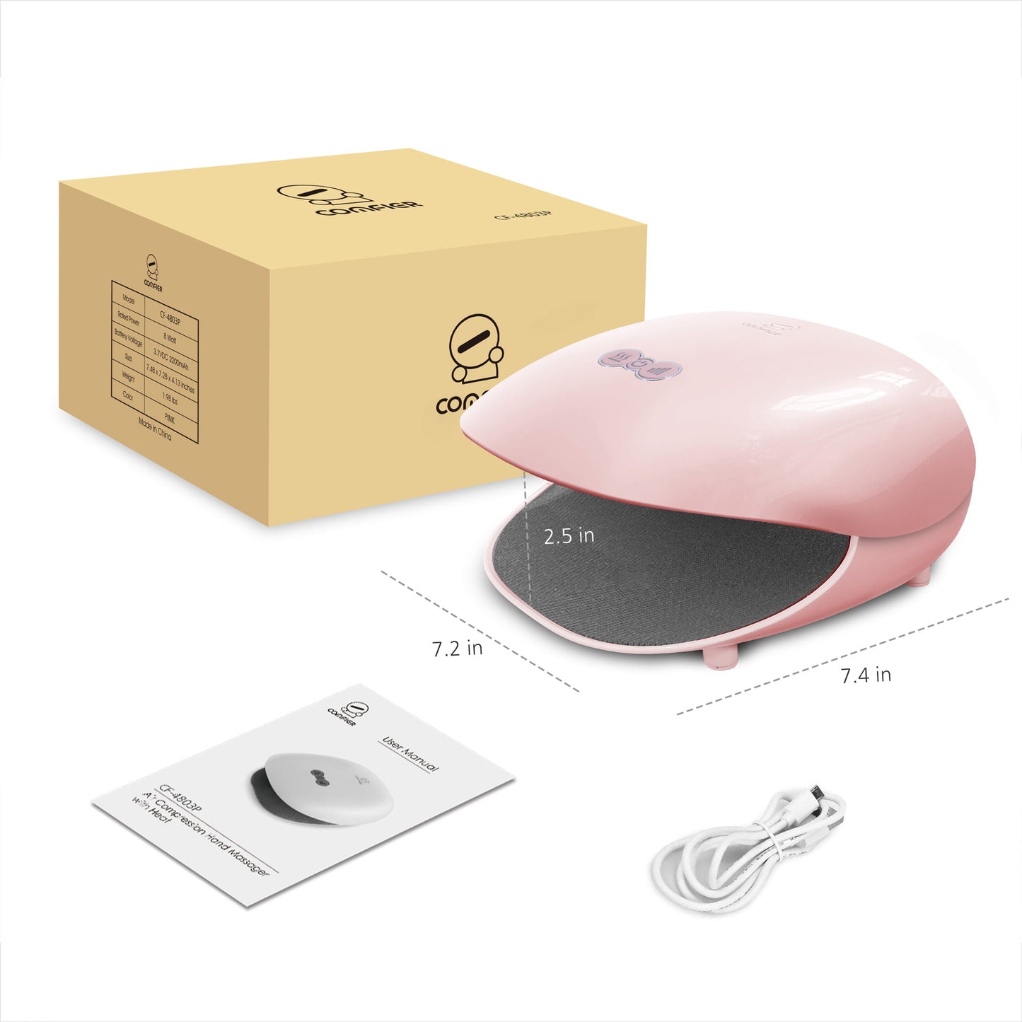 Comfier Hand Finger Massager with Heat Rechargeable Hand Massager Machine with 3 Levels Compression & Heating for Carpal Tunnel