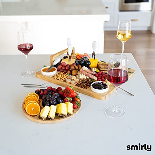 SMIRLY Bamboo Cheese Board and Knife Set: Large Charcuterie Boards Set, Cheese Tray Platter - Unique House Warming Gifts New Home, Anniversary Wedding Gifts for Couple, Bridal Shower Gift for Women