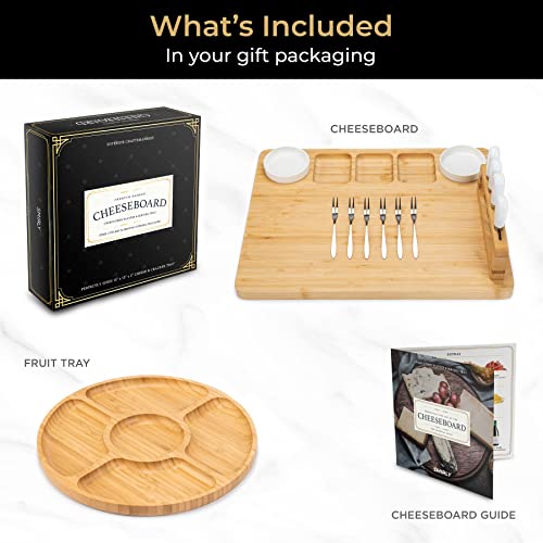 SMIRLY Bamboo Cheese Board and Knife Set: Large Charcuterie Boards Set, Cheese Tray Platter - Unique House Warming Gifts New Home, Anniversary Wedding Gifts for Couple, Bridal Shower Gift for Women