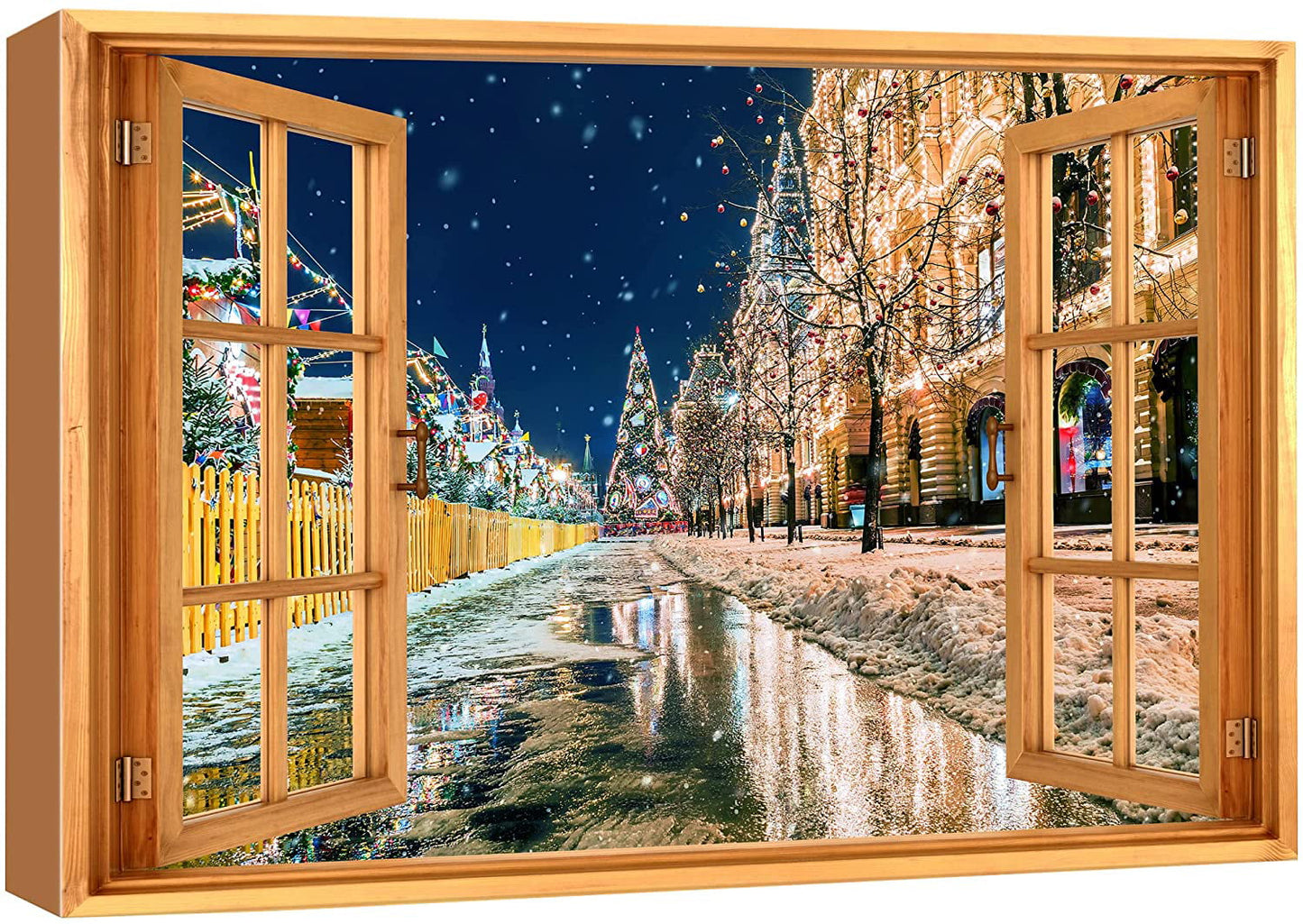 Canvas Print Wall Art Window View Christmas Noel Paris France Street - 24"x36"