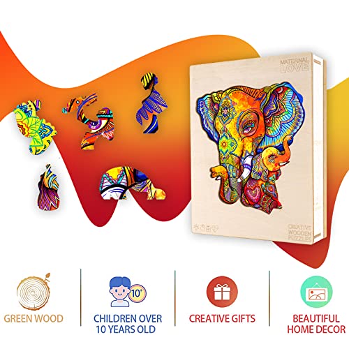 KAAYEE Wooden Jigsaw Puzzles-Wooden Puzzle Adult Unique Shape Advanced Elephant Puzzle Maternal Love Wooden Jigsaw Puzzle for Adult,Best Gift for Adults and Kids,Family Puzzles(S-10X9.8in-120pcs)