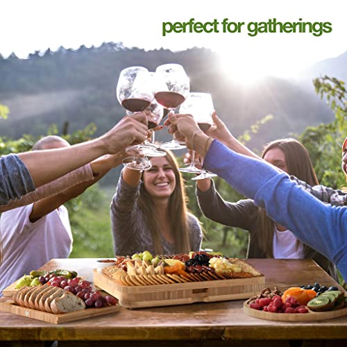 Bamboo Cheese and Meat Board - Simple Charcuterie Board with Serving Utensils, Cutlery, Trays, Ceramic Bowls - Charcuterie Boards for Wine Night, Parties - Holiday Gift & Housewarming Gifts - Home It