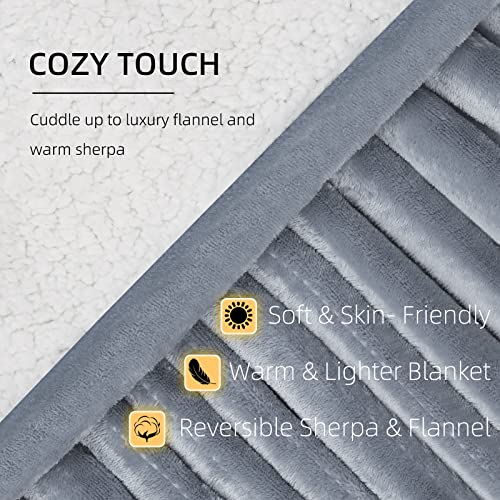 Electric Heated Blanket,Heated Throw Blanket with 10 Heating Levels & 1-10H Auto Shut-Off, 50"×60" ,ETL Certified Machine Washable Soft Flannel Sherpa Heating Blanket, Grey