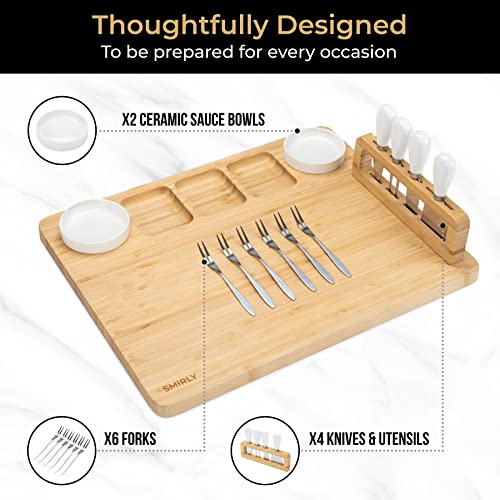 SMIRLY Bamboo Cheese Board and Knife Set: Large Charcuterie Boards Set, Cheese Tray Platter - Unique House Warming Gifts New Home, Anniversary Wedding Gifts for Couple, Bridal Shower Gift for Women