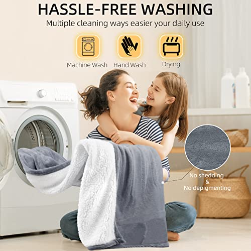 Electric Heated Blanket,Heated Throw Blanket with 10 Heating Levels & 1-10H Auto Shut-Off, 50"×60" ,ETL Certified Machine Washable Soft Flannel Sherpa Heating Blanket, Grey