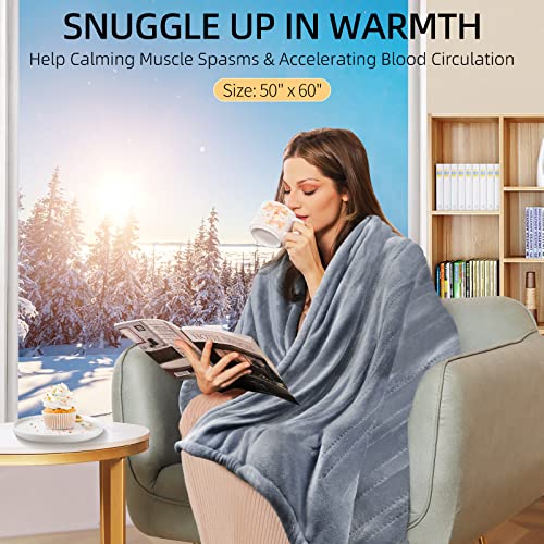 Electric Heated Blanket,Heated Throw Blanket with 10 Heating Levels & 1-10H Auto Shut-Off, 50"×60" ,ETL Certified Machine Washable Soft Flannel Sherpa Heating Blanket, Grey