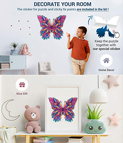 Hodslen Woods - Animal Wooden Jigsaw Puzzles for Kids (12+ Years) Adult, Teens, Family; Majestic Animal Shaped Natural Wood Puzzle, Medium Level,12.2x12.2 in. (31x31 cm),130 pcs, L - Size – Butterfly