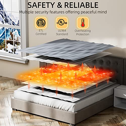 Electric Heated Blanket,Heated Throw Blanket with 10 Heating Levels & 1-10H Auto Shut-Off, 50"×60" ,ETL Certified Machine Washable Soft Flannel Sherpa Heating Blanket, Grey