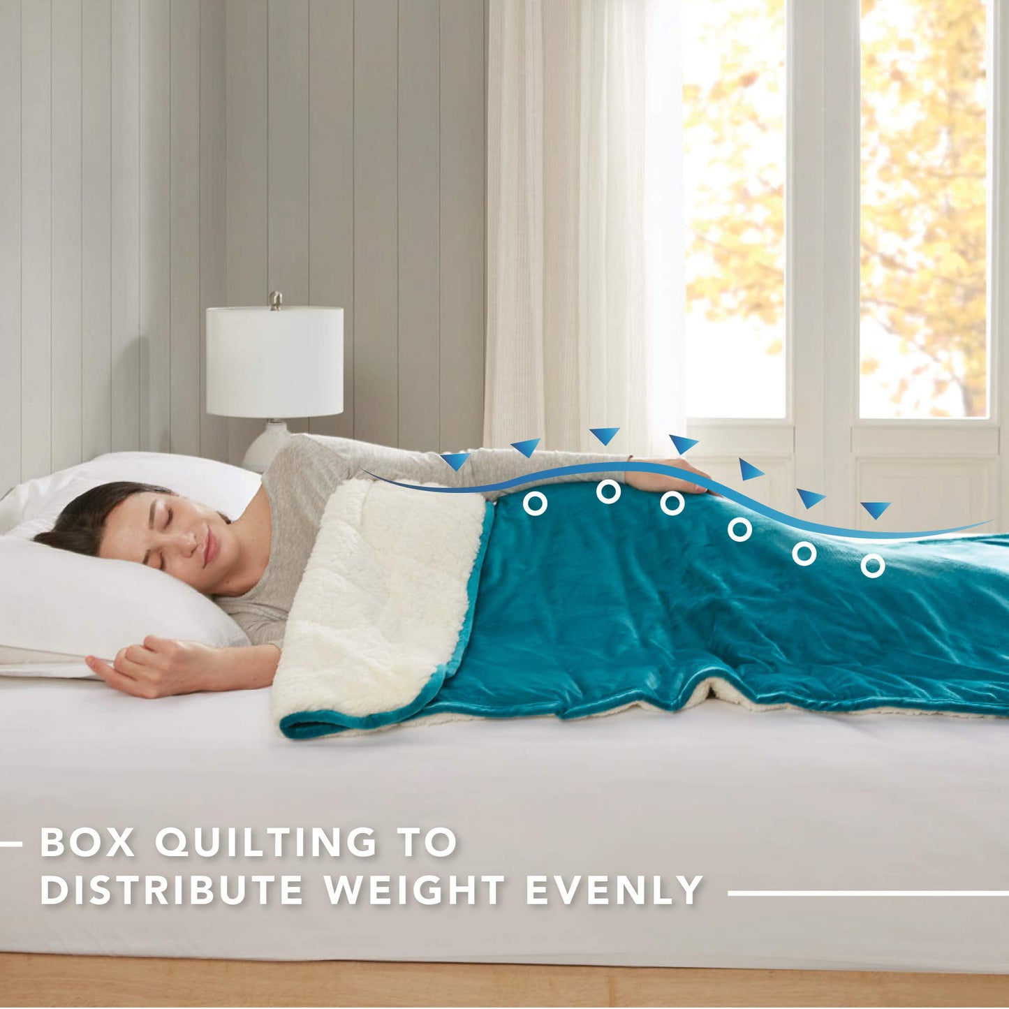 Comfort Spaces Reversible Weighted Blanket Velvet to Sherpa, Heavy Wraps Box-Quilted Cozy Warm Bed Cover, 60x80"-15lbs Teal