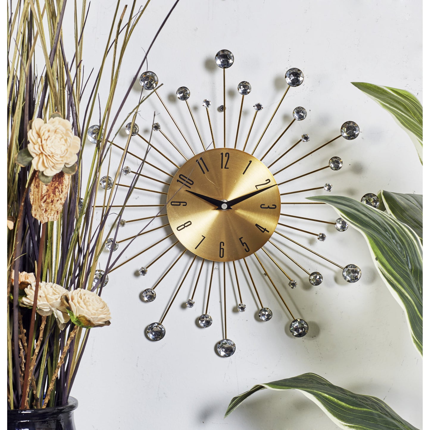 DecMode Gold Metal Glam Wall Clock, 15”L x 0.5”W x 15”H, Features Starburst Design