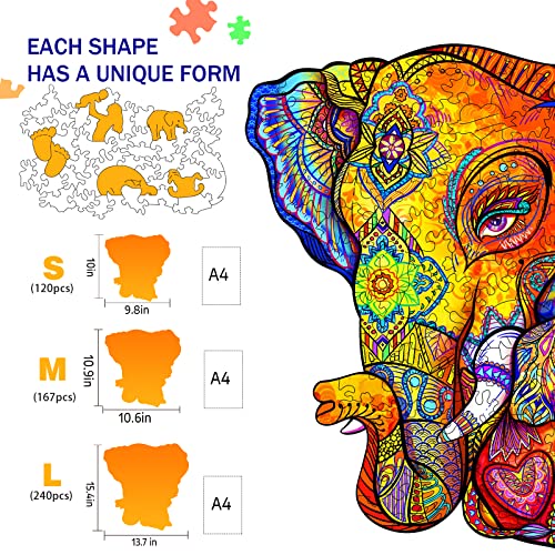 KAAYEE Wooden Jigsaw Puzzles-Wooden Puzzle Adult Unique Shape Advanced Elephant Puzzle Maternal Love Wooden Jigsaw Puzzle for Adult,Best Gift for Adults and Kids,Family Puzzles(S-10X9.8in-120pcs)
