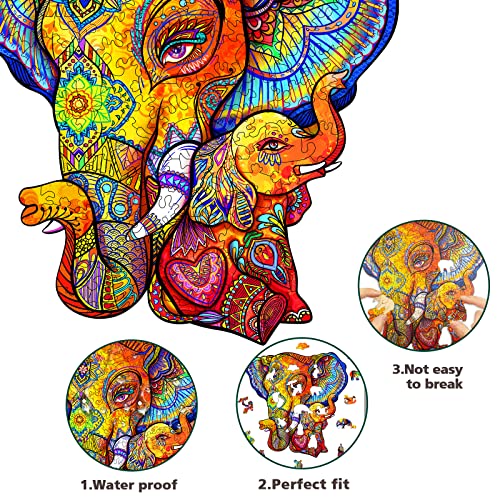 KAAYEE Wooden Jigsaw Puzzles-Wooden Puzzle Adult Unique Shape Advanced Elephant Puzzle Maternal Love Wooden Jigsaw Puzzle for Adult,Best Gift for Adults and Kids,Family Puzzles(S-10X9.8in-120pcs)