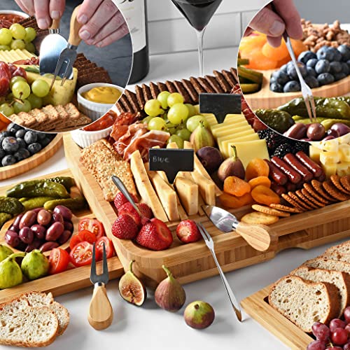 Bamboo Cheese and Meat Board - Simple Charcuterie Board with Serving Utensils, Cutlery, Trays, Ceramic Bowls - Charcuterie Boards for Wine Night, Parties - Holiday Gift & Housewarming Gifts - Home It
