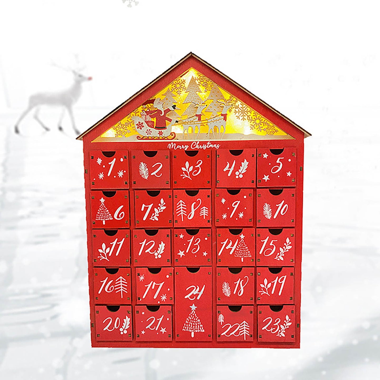 solacol Countdown To Christmas Advent Calendar Christmas Countdown Calendar Wooden 24 Drawers Childrens Luminous Small Gift Candy Drawer Storage Box Christmas Countdown Advent Calendar