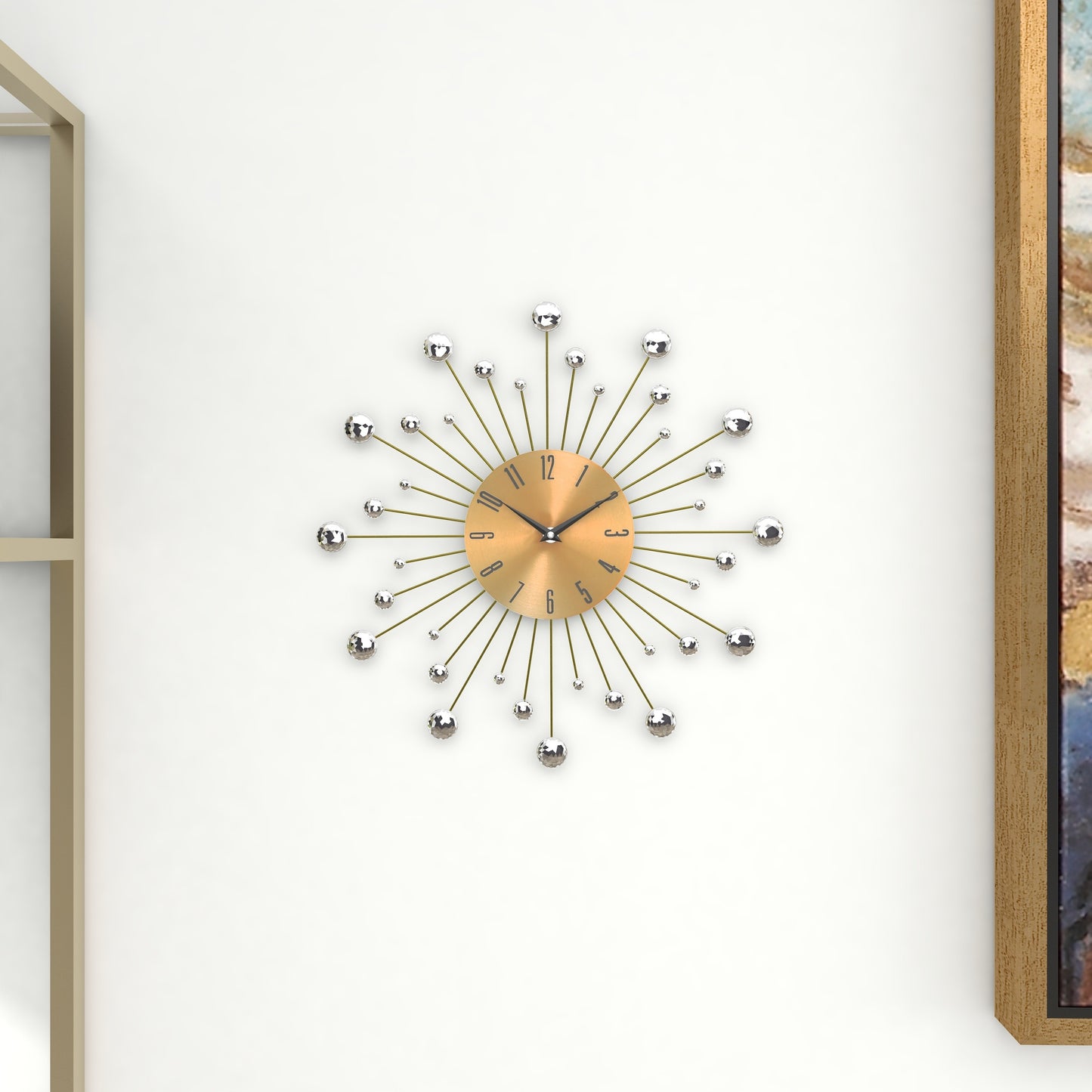 DecMode Gold Metal Glam Wall Clock, 15”L x 0.5”W x 15”H, Features Starburst Design