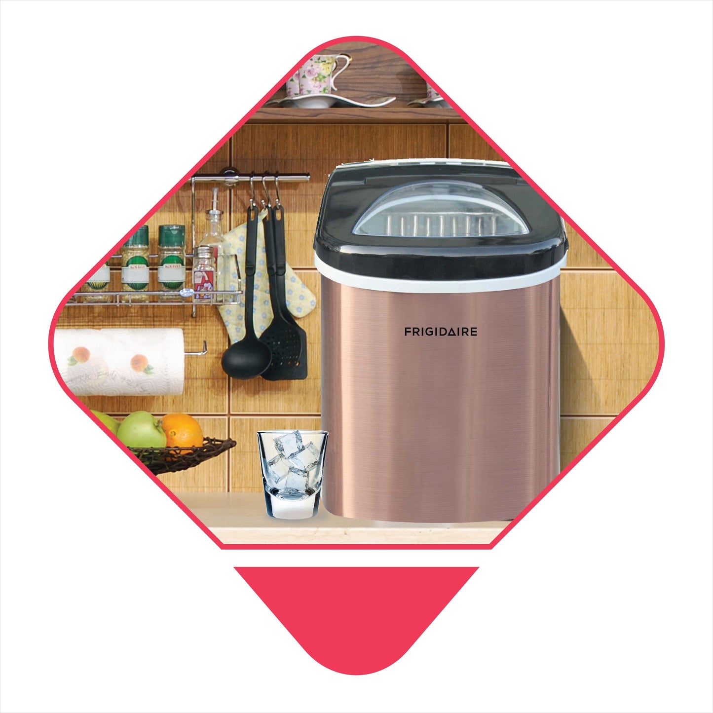 Frigidaire 26 lb. Countertop Icemaker EFIC117-SS-COPPER-COM, Copper Stainless Steel