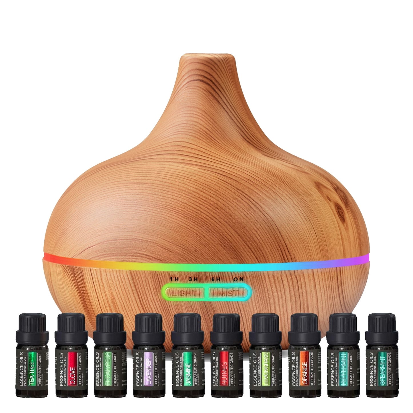Pure Daily Care - Aromatherapy Diffuser & Essential Oil Set - Ultrasonic Diffuser & Top 10 Oils - Modern Design with Timer & Ambient Lights