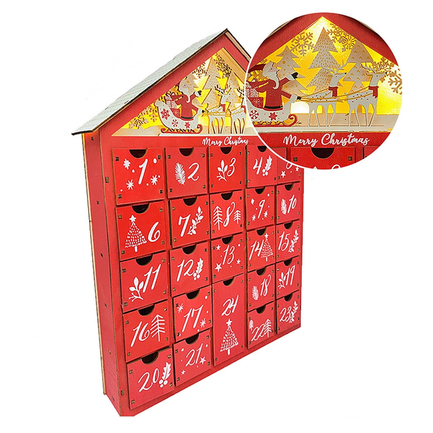 solacol Countdown To Christmas Advent Calendar Christmas Countdown Calendar Wooden 24 Drawers Childrens Luminous Small Gift Candy Drawer Storage Box Christmas Countdown Advent Calendar
