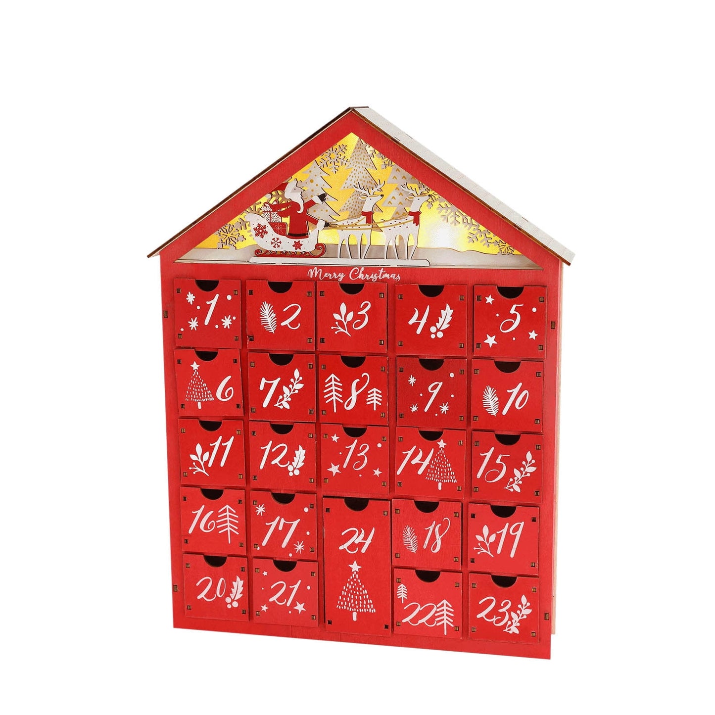 solacol Countdown To Christmas Advent Calendar Christmas Countdown Calendar Wooden 24 Drawers Childrens Luminous Small Gift Candy Drawer Storage Box Christmas Countdown Advent Calendar