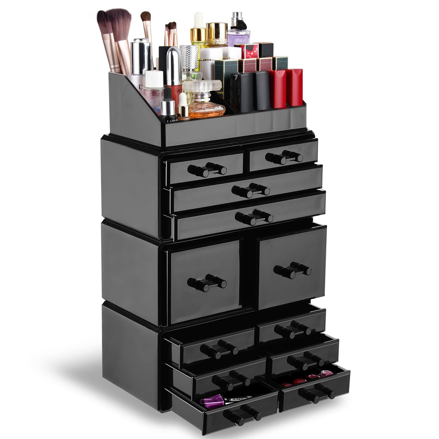 12 Drawer Makeup Organizer Acrylic Cosmetic Storage Jewelry Display Box, Black