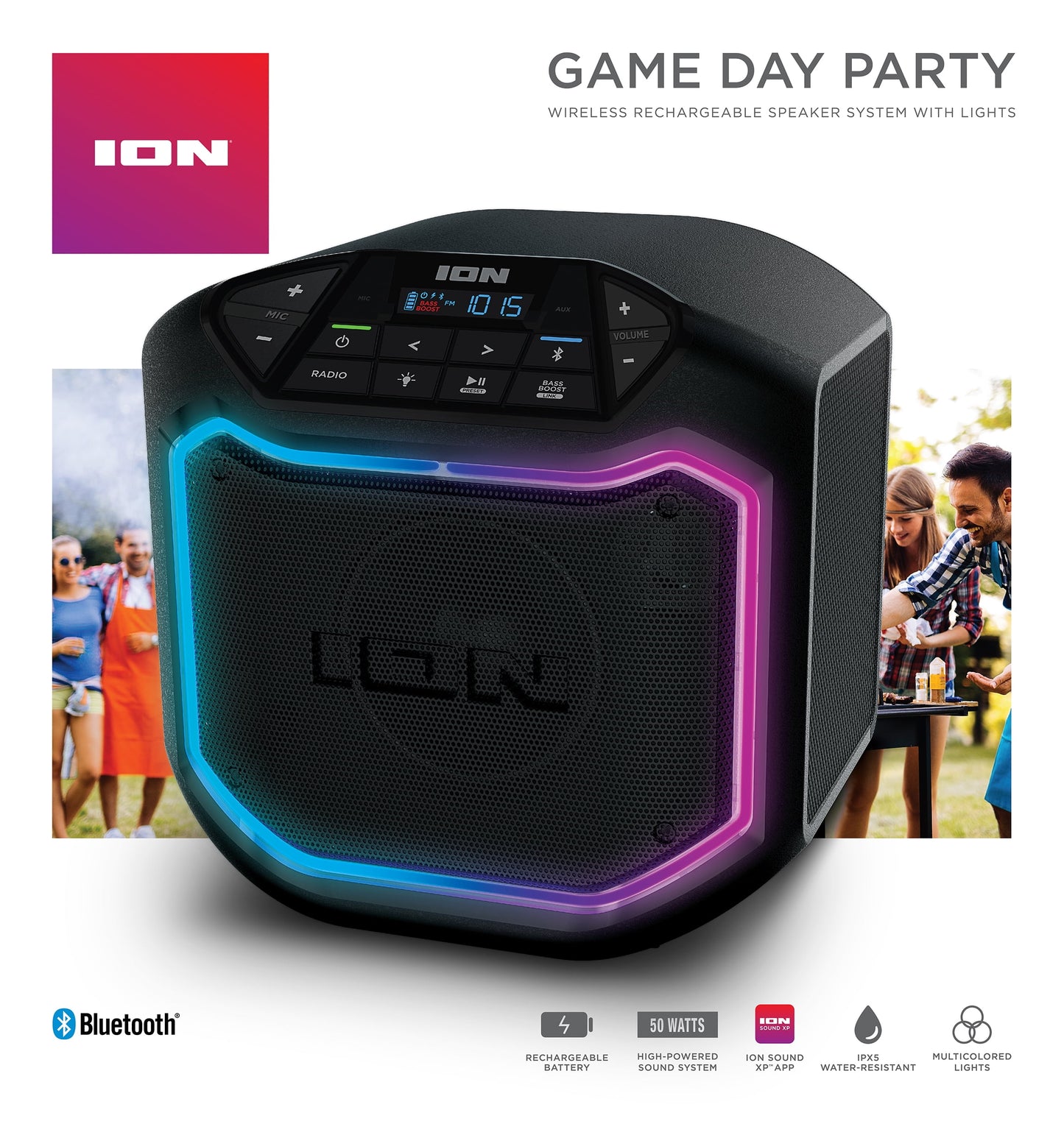 ION Audio Game Day Party Portable Bluetooth Speaker with LED Lighting, Black, iPA127