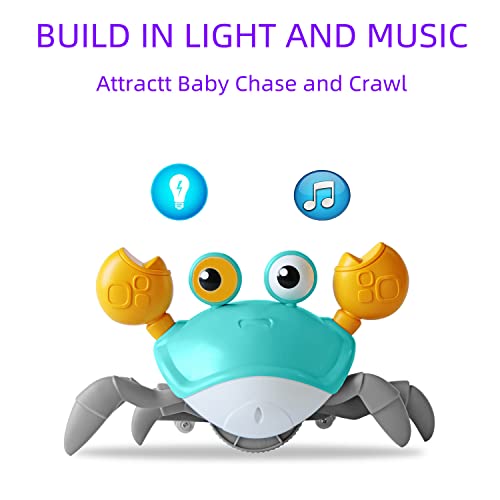 FEELGUY Crawling Crab Baby Toy with Music and LED Lights, Automatic Obstacle Avoidance, Interactive Learning and Entertainment Toy for Kids, Built-in Rechargeable Battery (Green)