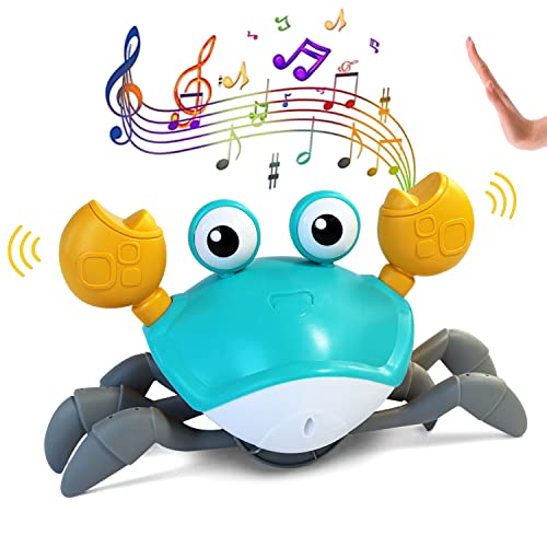 FEELGUY Crawling Crab Baby Toy with Music and LED Lights, Automatic Obstacle Avoidance, Interactive Learning and Entertainment Toy for Kids, Built-in Rechargeable Battery (Green)