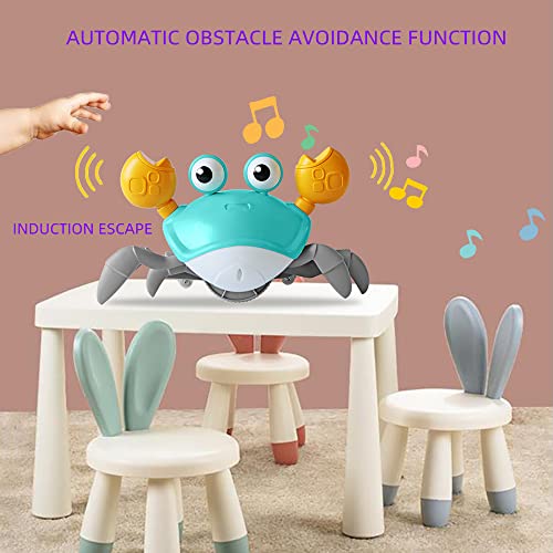 FEELGUY Crawling Crab Baby Toy with Music and LED Lights, Automatic Obstacle Avoidance, Interactive Learning and Entertainment Toy for Kids, Built-in Rechargeable Battery (Green)