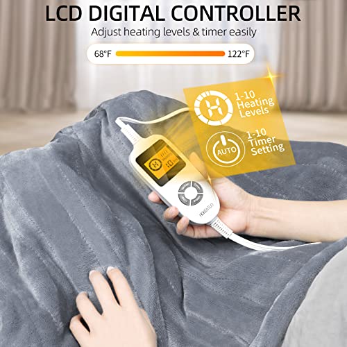 Electric Heated Blanket,Heated Throw Blanket with 10 Heating Levels & 1-10H Auto Shut-Off, 50"×60" ,ETL Certified Machine Washable Soft Flannel Sherpa Heating Blanket, Grey