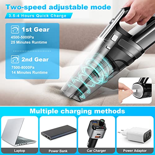 Handheld Vacuum Mini Portable Rechargeable Car Vacuum Cleaner Cordless with 8000PA Powerful Suction for Car Home and Office