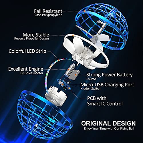 AMERFIST Flying Ball Toys, Hover Orb, 2022 Magic Controller Mini Drone, RGB Lights Spinner 360 Rotating Spinning UFO Safe for Kids Adults(Blue)