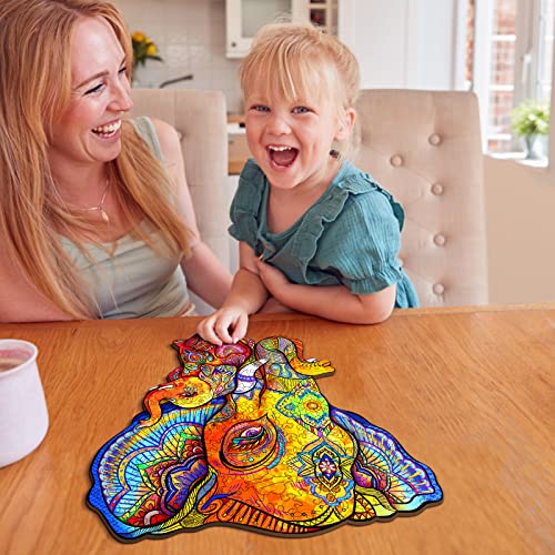 KAAYEE Wooden Jigsaw Puzzles-Wooden Puzzle Adult Unique Shape Advanced Elephant Puzzle Maternal Love Wooden Jigsaw Puzzle for Adult,Best Gift for Adults and Kids,Family Puzzles(S-10X9.8in-120pcs)