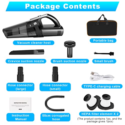 Handheld Vacuum Mini Portable Rechargeable Car Vacuum Cleaner Cordless with 8000PA Powerful Suction for Car Home and Office