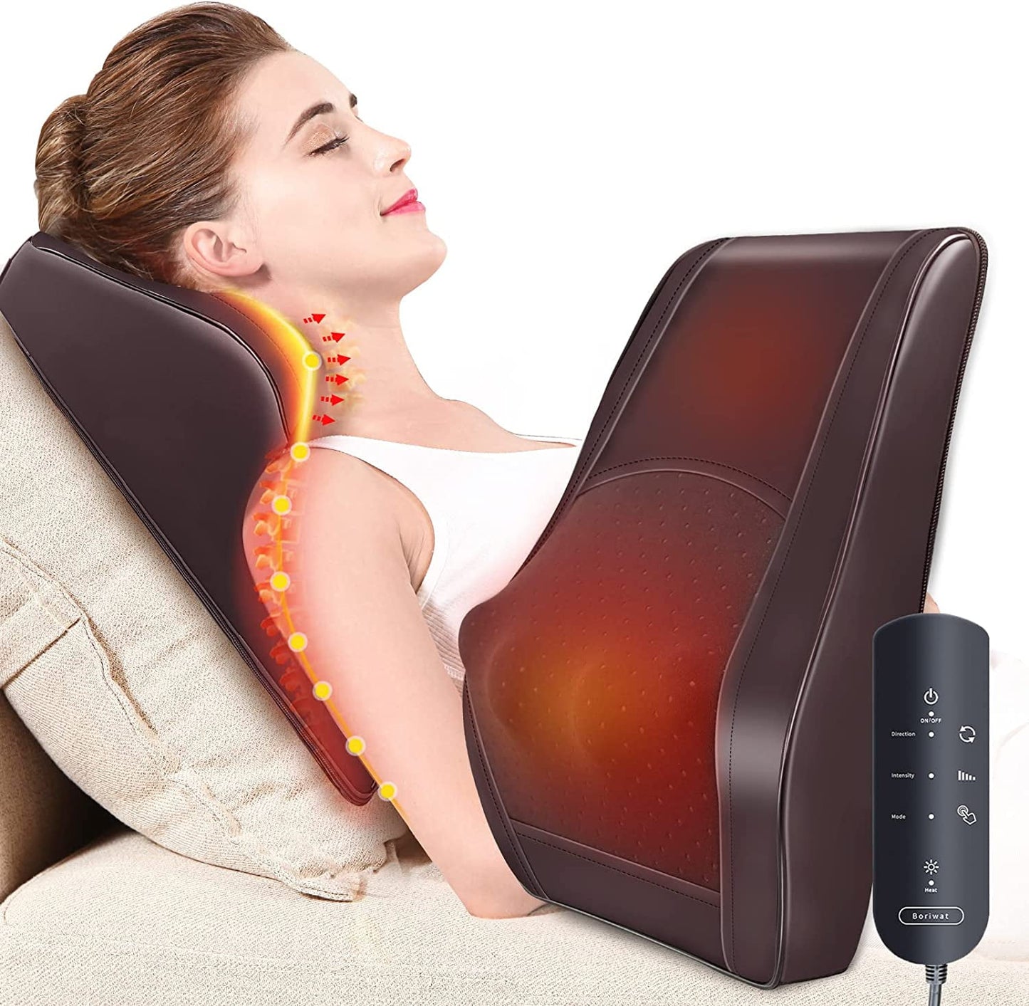 Boriwat Back Massager with Heat, Shiatsu Back and Neck Massager Pillow for Pain Relief, Massagers for Neck and Back, Shoulder, Leg, Perfect Gift for Mom and Dad, Stress Relax at Home Office and Car