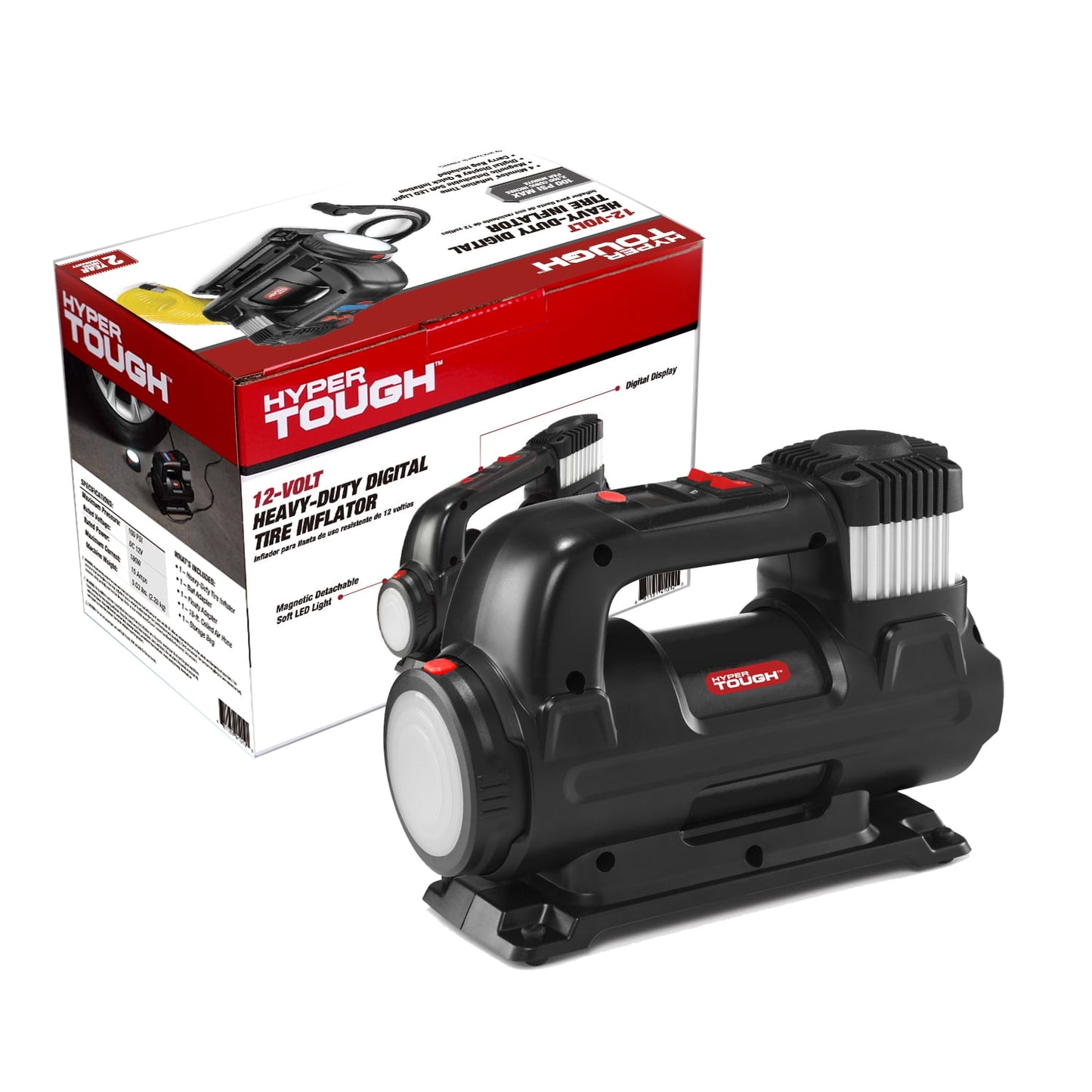 Hyper Tough DC 12V Heavy Duty Direct Drive Digital Tire Inflator with Detachable LED Light